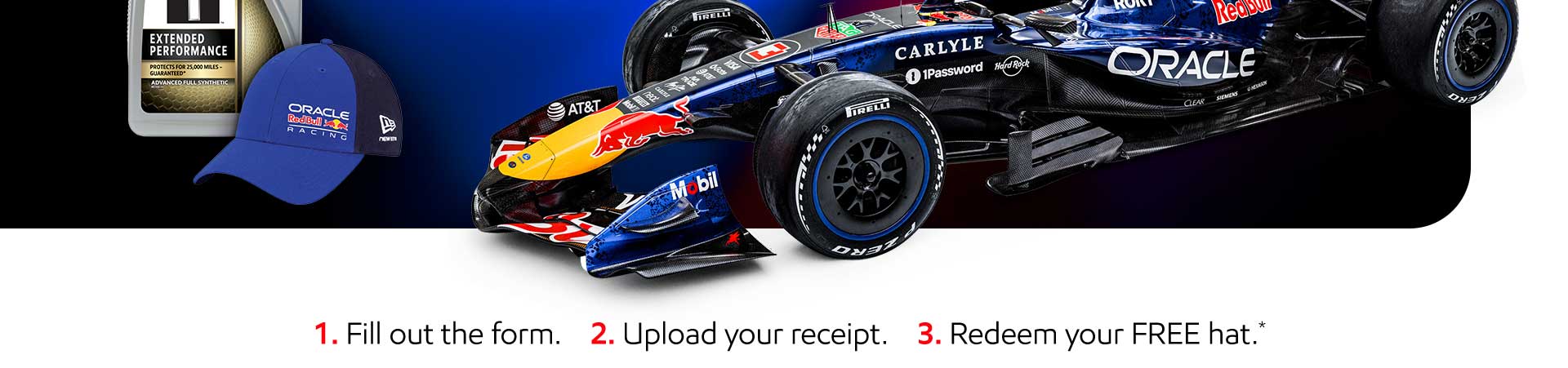1. Fill out the form. 2. Upload your receipt. 3. Redeem your free hat.
